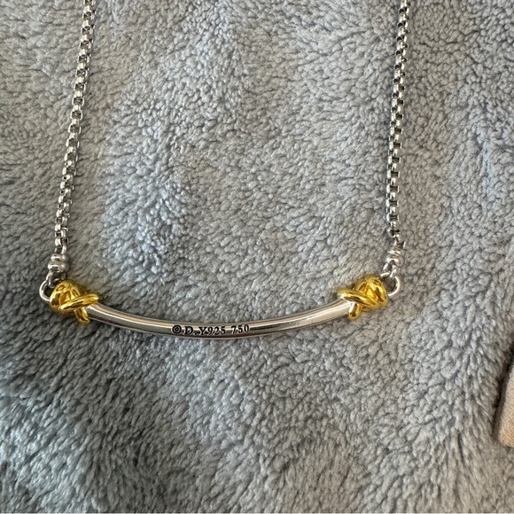 David Yurman Sterling Silver Bar Necklace With 18k Yellow Gold - Picture 1 of 14